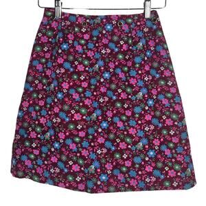 Vintage Handmade Retro Ditsy Floral Rivets High Waist Mini Skirt 70s Style XS